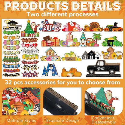34 Pcs Small Interchangeable Patriotic Truck Decor 4th of July Table - Image 3