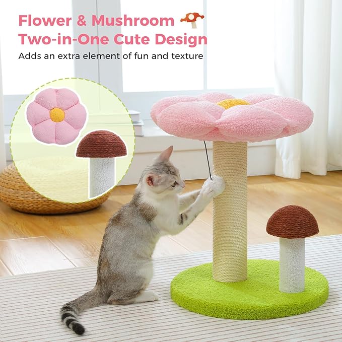 PETEPELA Cat Scratching Post, Mushroom Cat Scratcher Cute Cat Tree Tower - Image 7