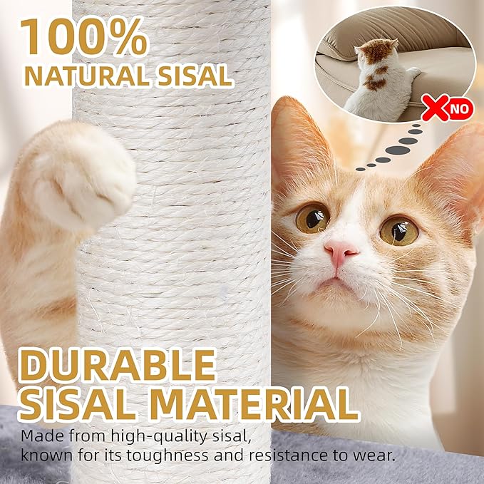 3-Tier Cat Tree with 2 Hammocks & Condo, Rope Ladder, Replaceable Hanging Balls - Image 8