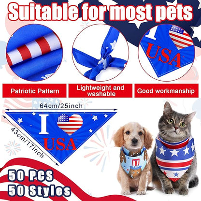 Huhumy 50 Pcs 4th of July Dog Bandanas 250th Anniversary Pet Bandanas Bulk - Image 3
