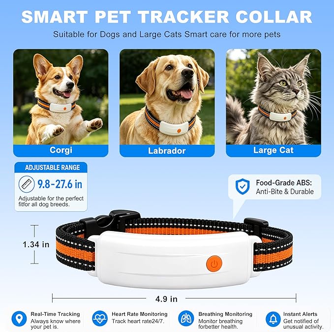 4G LTE GPS Pet Tracker & Virtual Fence, Real-Time Location, Heart Rate & - Image 3