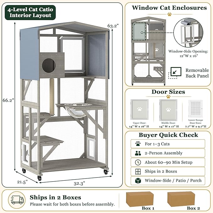 Gowoodhut Catio Outdoor Cat Enclosure 66.2" H Window Catio - Image 3