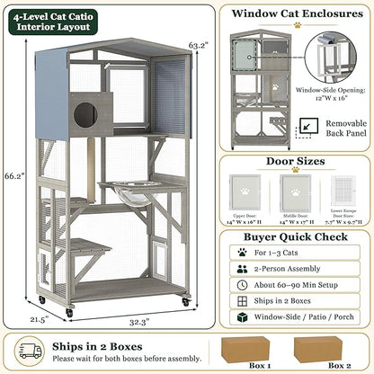 Gowoodhut Catio Outdoor Cat Enclosure 66.2" H Window Catio - Image 3
