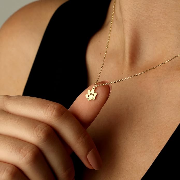 Personalized Cute Dog Cat Paw Name Necklace Forever Love Custom Heart Pendant - Image 5