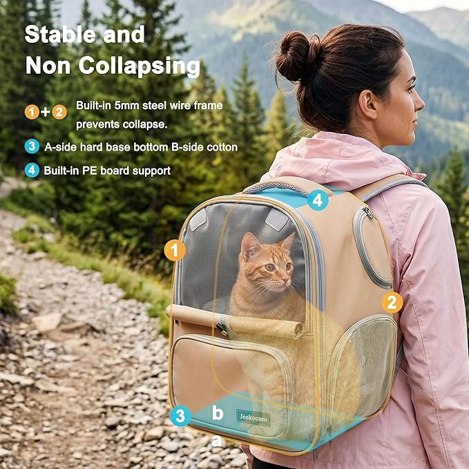 Cat Backpack Carrier Expandable, Breathable Mesh & Lockable Zippers & Shaded - Image 6