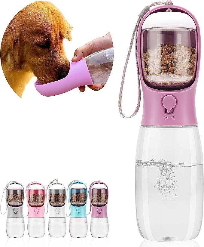Dog Water Bottle with Food Container, Portable Leak Proof Pet Water Dispenser by AVELORA