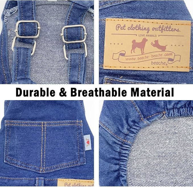 Dog Shirts Clothes Denim Overalls, Pet Jeans Onesies Apparel, Puppy Jean Jacket - Image 5