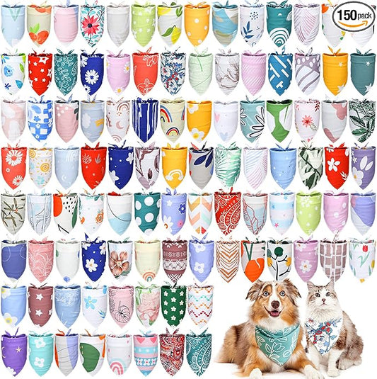 Huhumy 150 Pcs Boho Dog Bandanas Bulk Pet Bibs Colorful Triangle Scarf Pet Boho by Huhumy