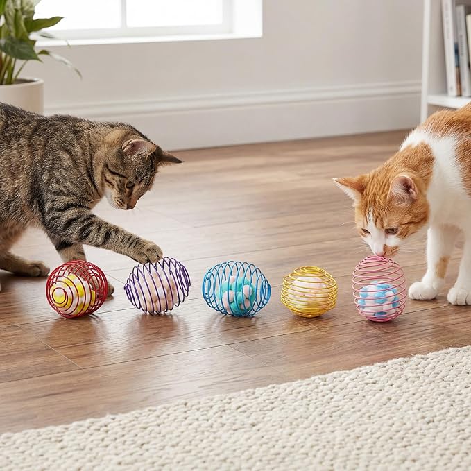 Jecery 5 Pcs Cat Spring Toys Stretchable Rolling Balls Colorful Playful Coils - Image 6