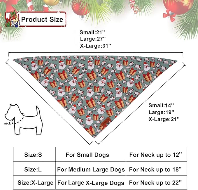 PTDECOR Christmas Dog Bandana, Santa Gift Box and Deer Design Reversible - Image 4