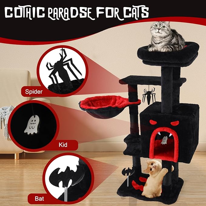 Gothic Cat Tree for Indoor Cats Large Adult, 40.5" Goth Cat Trees Tower - Image 3