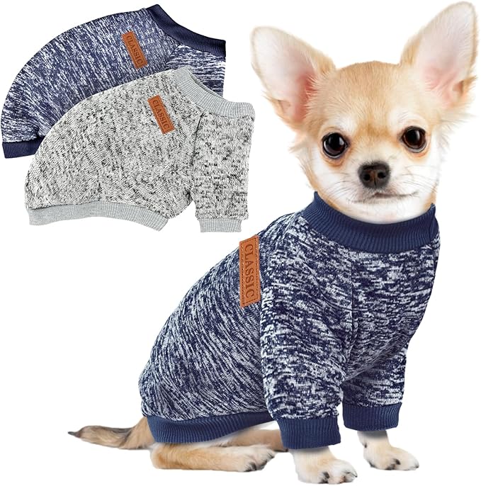 2 Pack Dog Sweaters for Small Dogs Girl Boy Winter Fleece Clothes Warm Soft Dog by BAOBICUTE