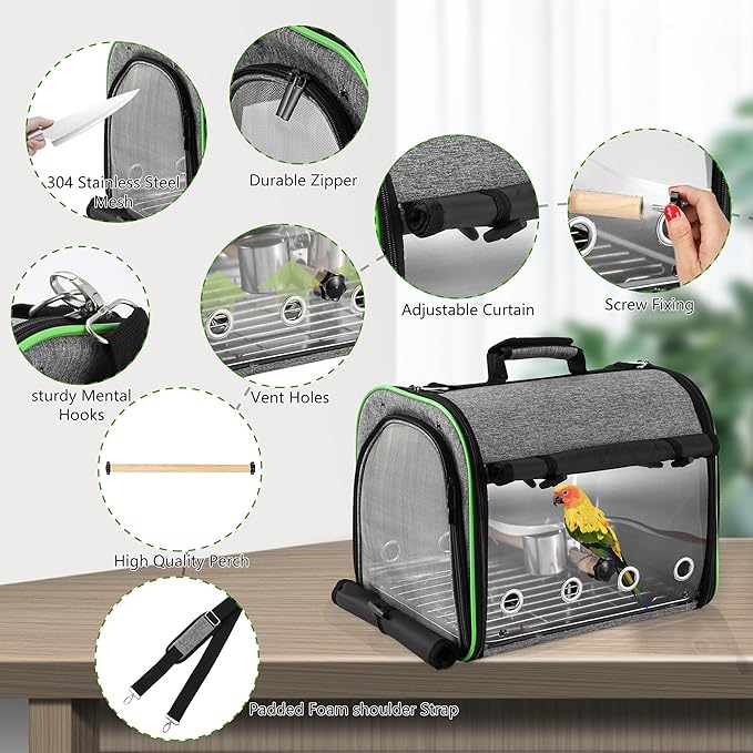 Bird Carrier Bag Bird Travel Cage Indestructible Stainless Steel Mesh, Bag - Image 2