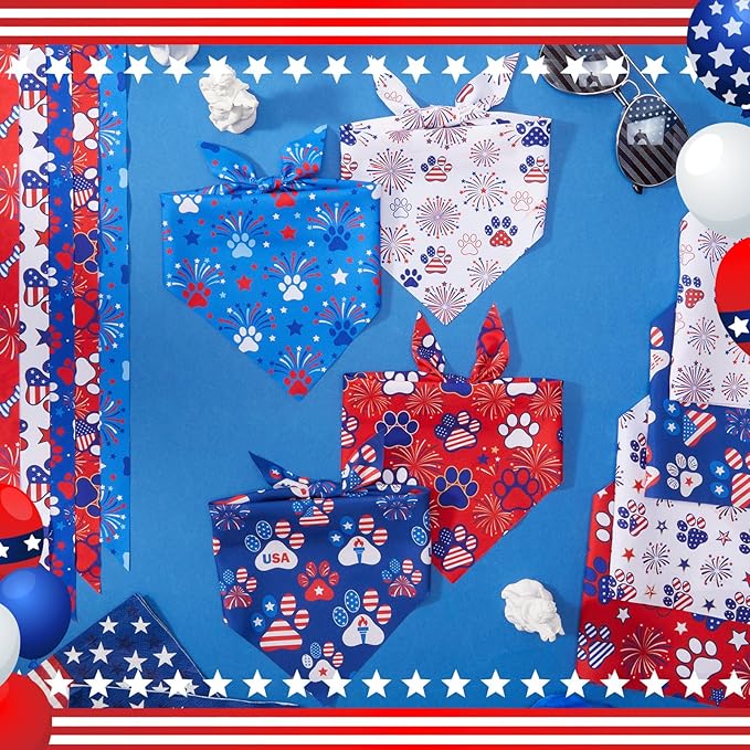50 Pcs Patriotic Paw Print Dog Bandanas Bulk 4th of July Bandanas - Image 5