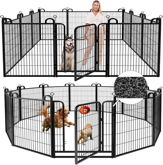 Dog Playpen Outdoor 12 Panels Heavy Duty Dog Fence 40" Height Anti-Rust with Doors Portable for RV Camping Yard, Total 27FT, 58 Sq.ft, Snowy Black