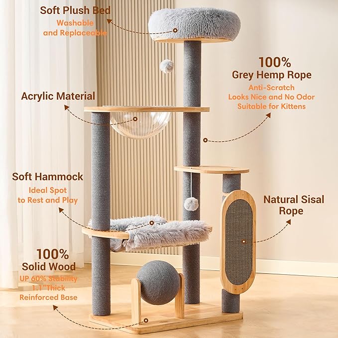 HITTITE Solid Wood Cat Tree Tower - Image 3