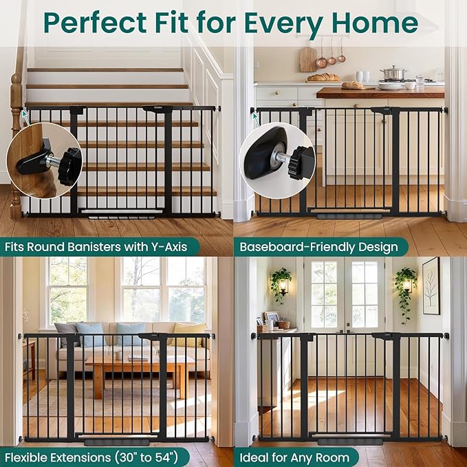 Cumbor 2 Pack 30-54" Baby Gate for Stairs, Dual Lock & Self-Closing Dog Gate - Image 7