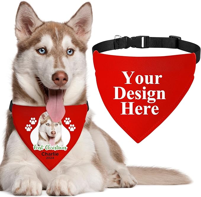 Personalized Dog Bandanas with Buckle Name Photo Logo Custom Neckwear Dog Scarf - Image 2