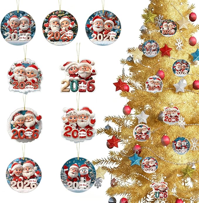 9 Pcs Christmas Tree Decorations 2026 Merry Christmas Santa Claus Hanging - Image 7