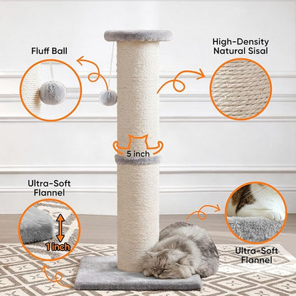 PAWSCRAT Cat Scratching Post 32" Tall, 5-Inch Diameter Natural Sisal Cat - Image 3