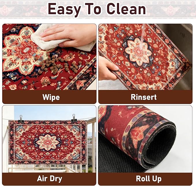 Pet Mats for Food and Water, Persia Red Dog Food Mat for Floors, Non Slip - Image 6