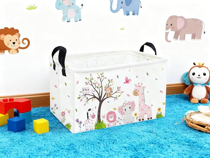 Essme Rectangular Animal Baskets, Cute Storage Bin（Pink animal） - Image 5