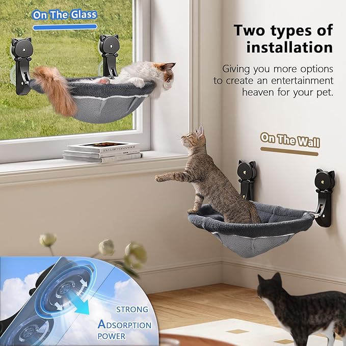 JUNSPOW 2 Pack Cat Window Perch Cordless, Kitty Hammock - Image 3