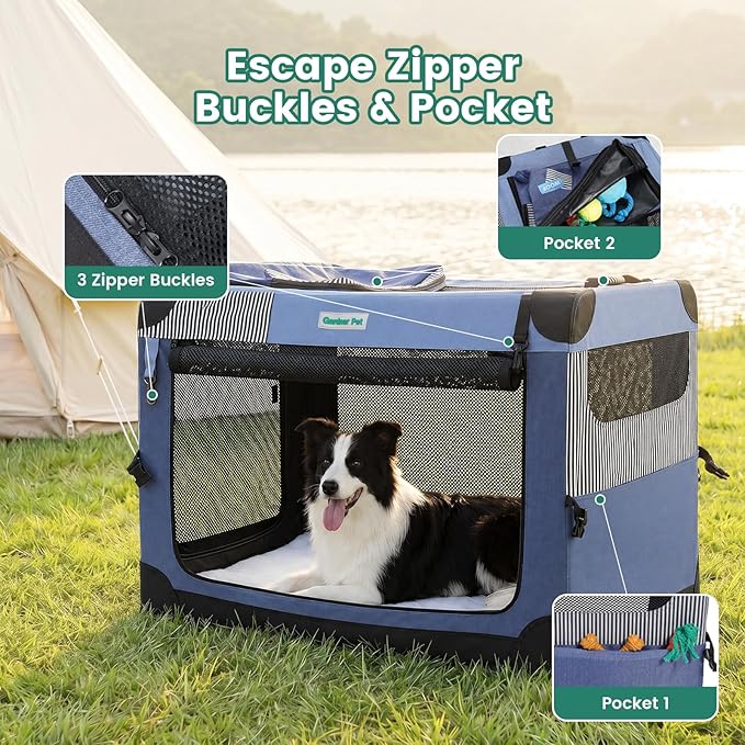 Gardner Pet 36 Inch Folding Soft Dog Crate -3 Door Collapsible Dog Crate - Image 5