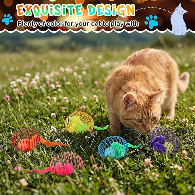 Jecery 5 Pcs Cat Spring Toys Stretchable Rolling Balls Colorful Playful Coils - Image 4