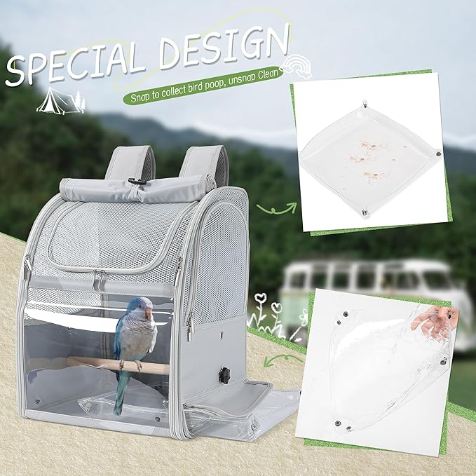 Sanmoncare Bird Backpack Carrier, Water Repellent Fabric Cockatiel Travel Bag - Image 5