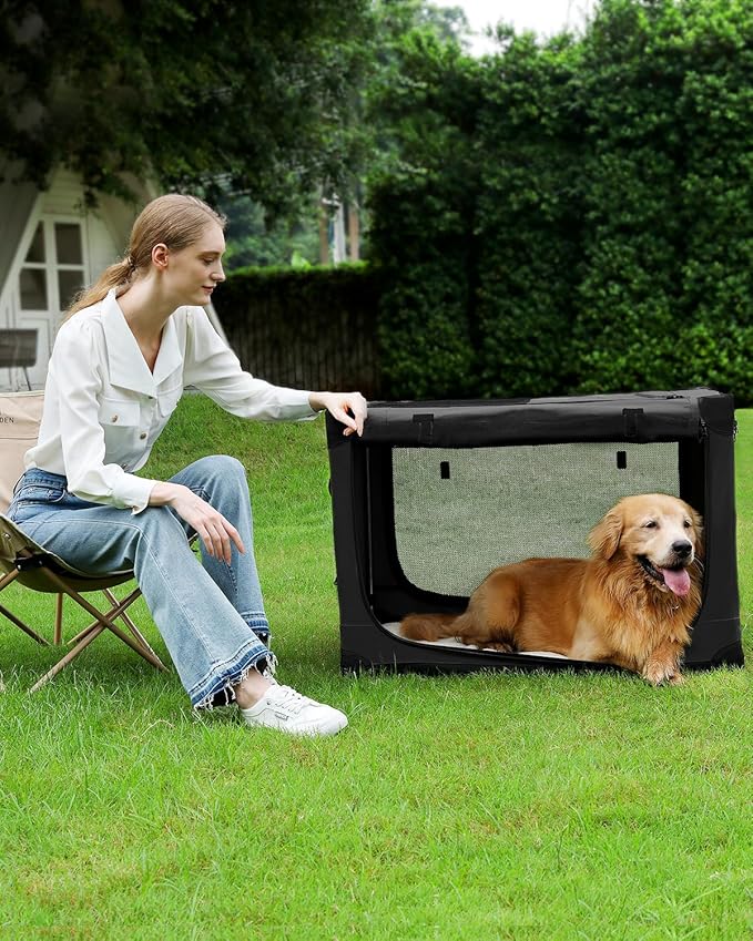 Veraste 33" L x 25" W x 25" H Collapsible Travel Dog Crate, Portable Soft Dog - Image 3