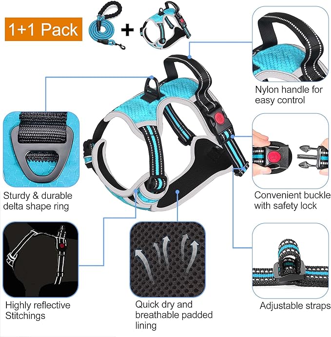 tobeDRI No Pull Dog Harness Adjustable Reflective Oxford Easy Control Medium - Image 3