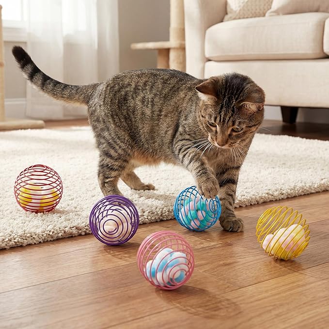 Jecery 5 Pcs Cat Spring Toys Stretchable Rolling Balls Colorful Playful Coils - Image 7