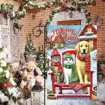 Merry Christmas Garden Flag 12x18 Double Sided Winter Cats and Dog Garden Flag - Image 4