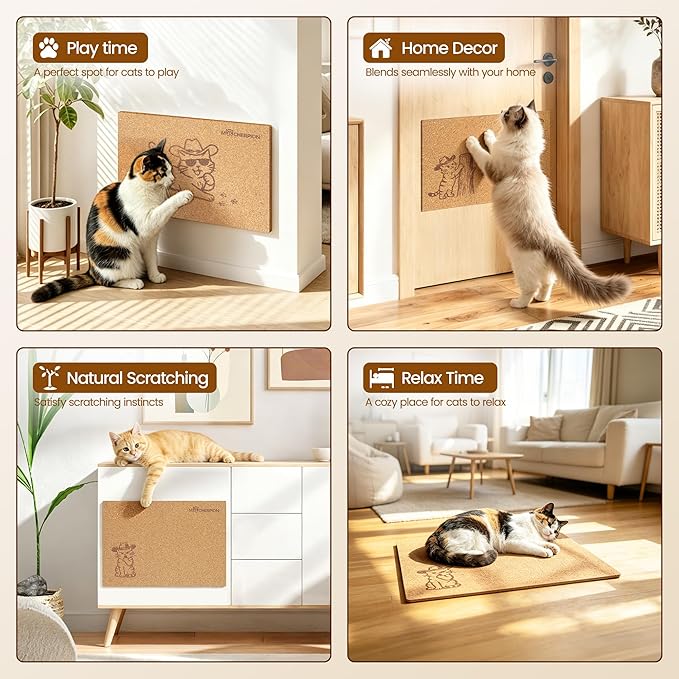Natural Cork Cat Scratcher Art 3pcs-Cat Scratching-Cat Scratch Mats-Art - Image 6