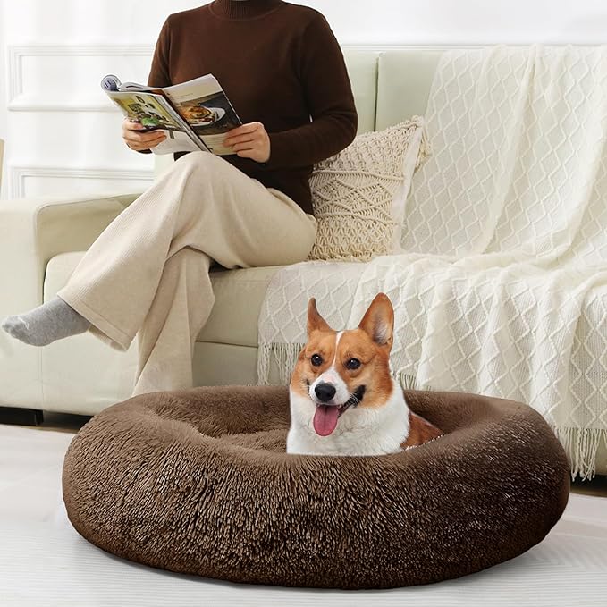 JOLLYVOGUE Dog Bed, Calming Anti-Anxiety Large Dog Bed, Fluffy Donut Cushion - Image 7