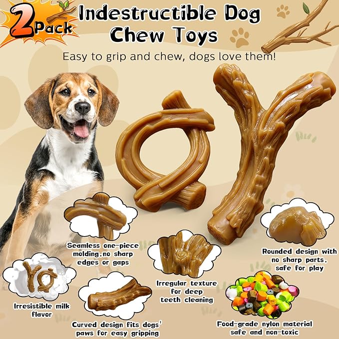 WOWBALA 2 Pack Dog Chew Toys for Aggressive Chewers, Indestructible Dog Toy for - Image 2