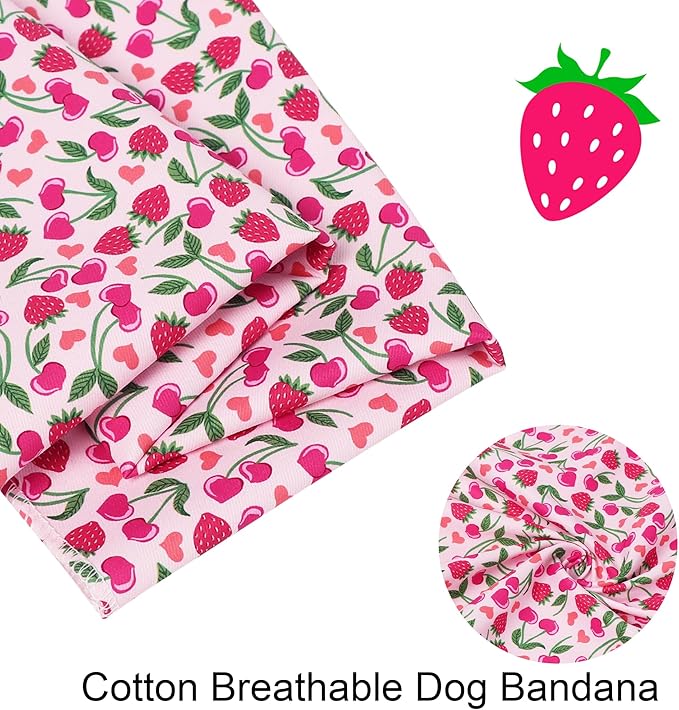 ARING PET Girl Dog Bandanas, Cute Summer Strawbery Cherry Pet Bandana Scarf - Image 4