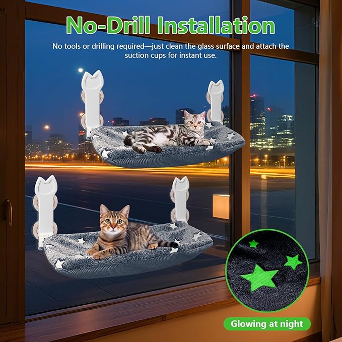 2 Pack Cat Window Perch, Glow in The Dark Foldable Cat Window Hammock - Image 6