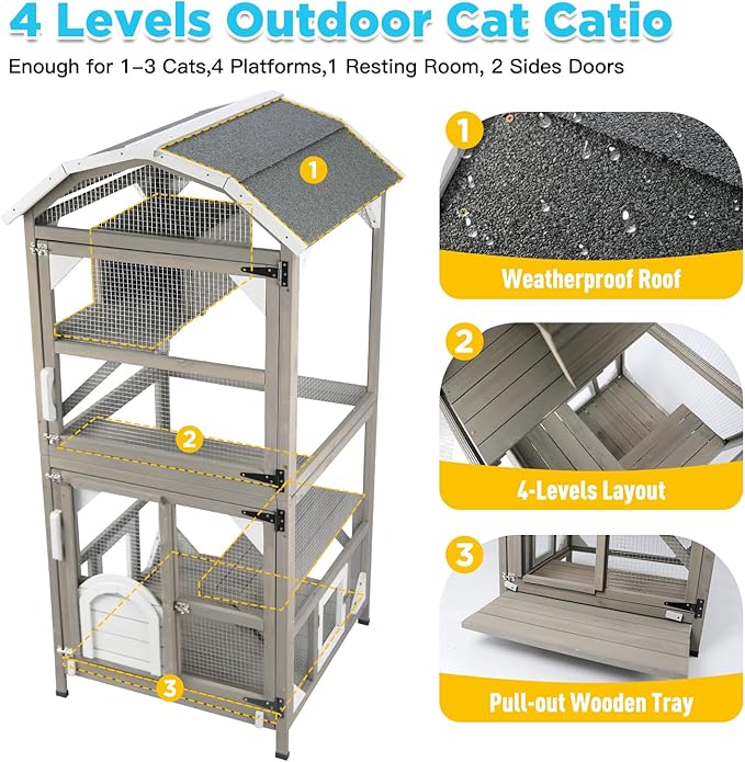 Gowoodhut 71'' Large Cat House Outdoor Catio Enclosures Indoor Kitten Cages - Image 5