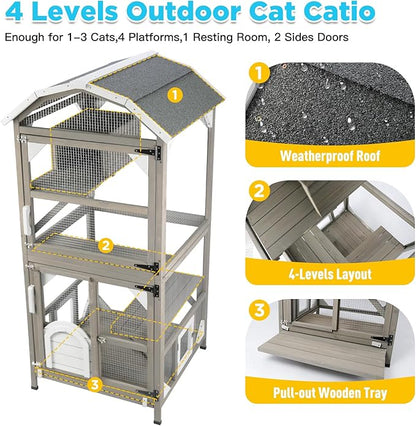 Gowoodhut 71'' Large Cat House Outdoor Catio Enclosures Indoor Kitten Cages - Image 5