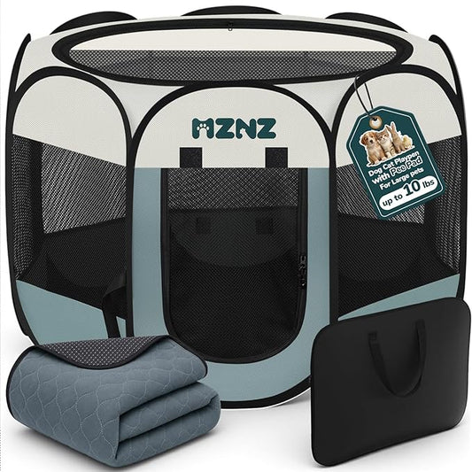 Dog Cat Playpen with Pee Pad, Portable Puppy Pet Crate Indoor by MZNZ
