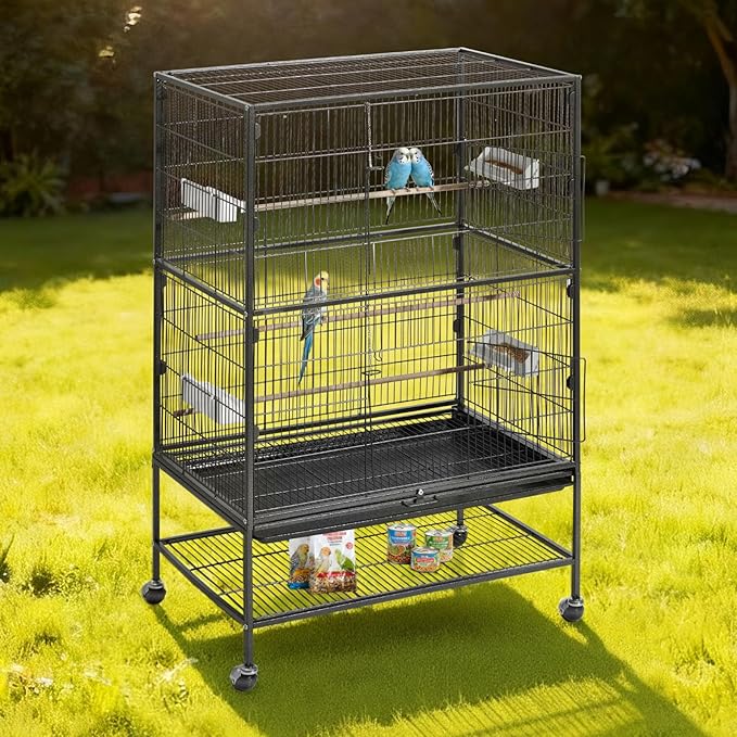 VEVOR Bird Cage, 31.5 x 20.5 x 52 inch, Flat Top, Wrought Iron Bird Flight Cage - Image 8