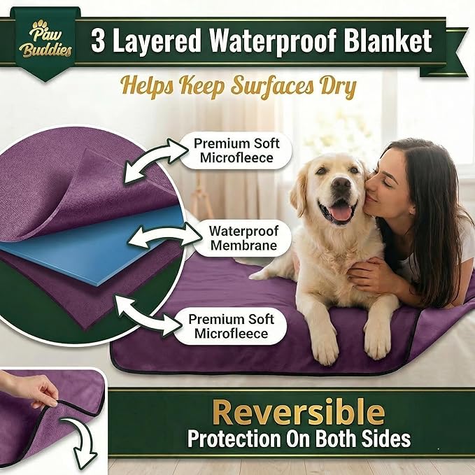 Paw Buddies Premium Waterproof Blanket 80"x90" Velvet-Feel Reversible Throw – - Image 2