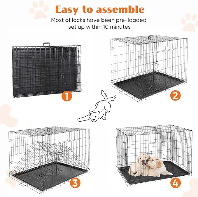 Sweetcrispy 42 Inch Dog Crate, Medium Large Crates Double Door Folding Metal - Image 5