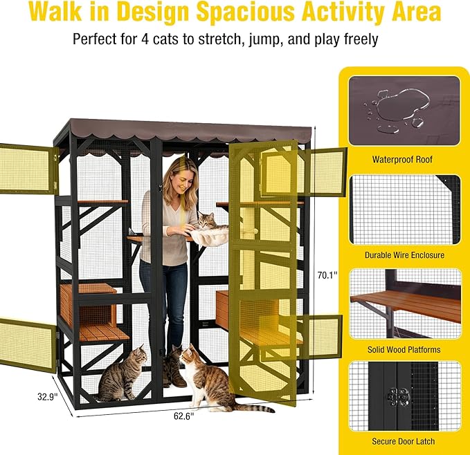 Aivituvin Large Catio Outdoor Cat Enclosure, Weatherproof 3-Tier Kitty Condo - Image 2