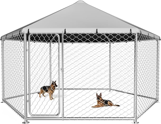12.5x12.5 FT Heavy Duty Large Outdoor Dog Kennel Outside, Galvanized Steel by Unknown