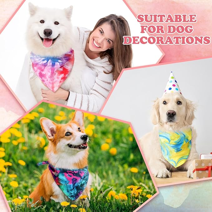 Huhumy 100 Pcs Tie Dye Dog Bandanas Bulk Pet Bibs Colorful Triangle Scarf Pet - Image 5