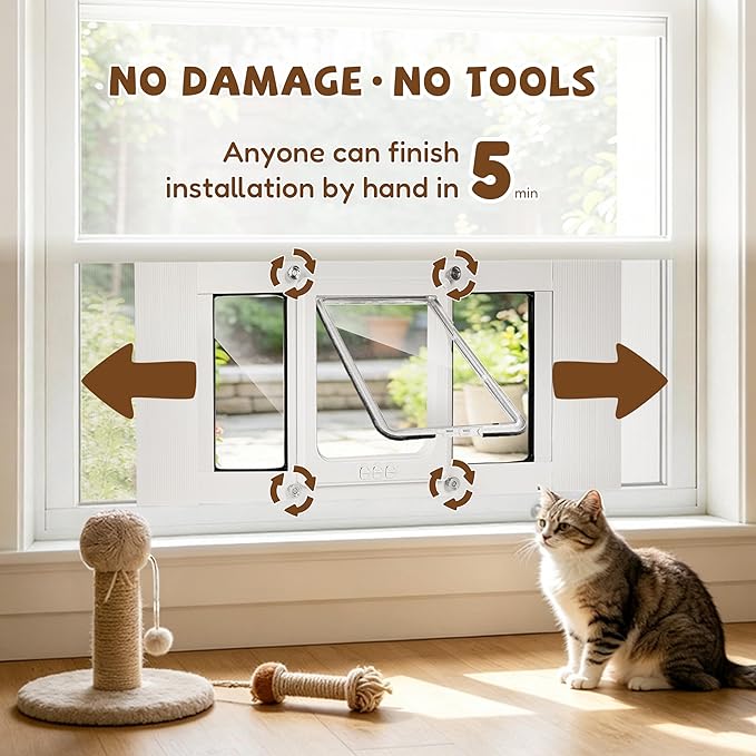 Cat Door for Window with Safety Window Lock, Adapt to Windows of Different Width - Image 3