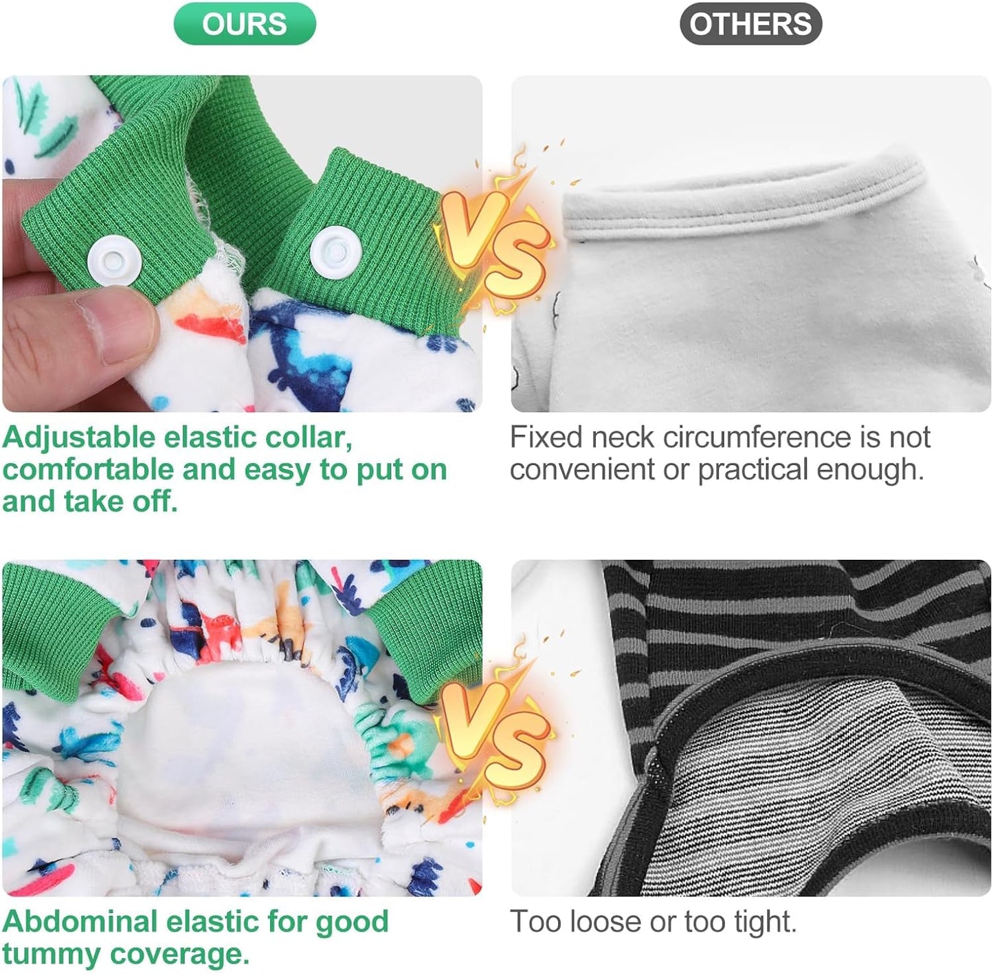 BEAUTYZOO Dog Pajamas Small Sized Dog, Summer Doggie Pajamas for Boy Girl, Soft Strechy Cotton Puppy Pjs Jammies Onesies for Men Women, Pet Jumpsuit Body Suit Cat Apparel Clothes, Green Dinosaur S